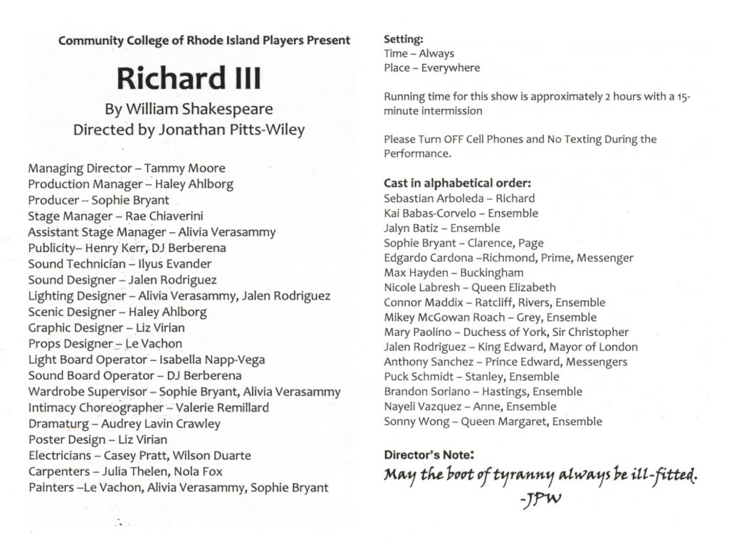 Crew list for Richard III