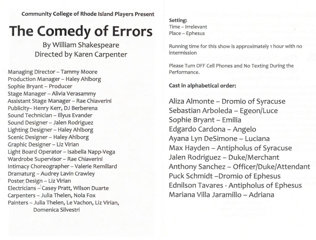 Shakespeare | The Comedy of Errors crew list