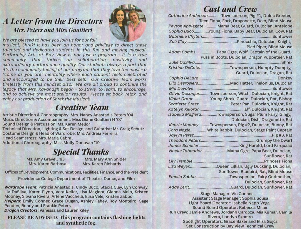 Cast and Crew for "Shrek The Musical"